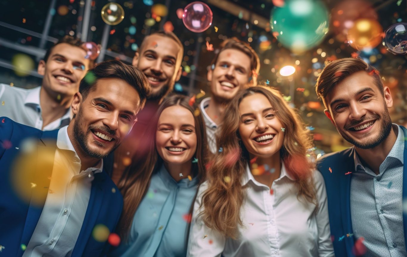 7 feiernde Menschen