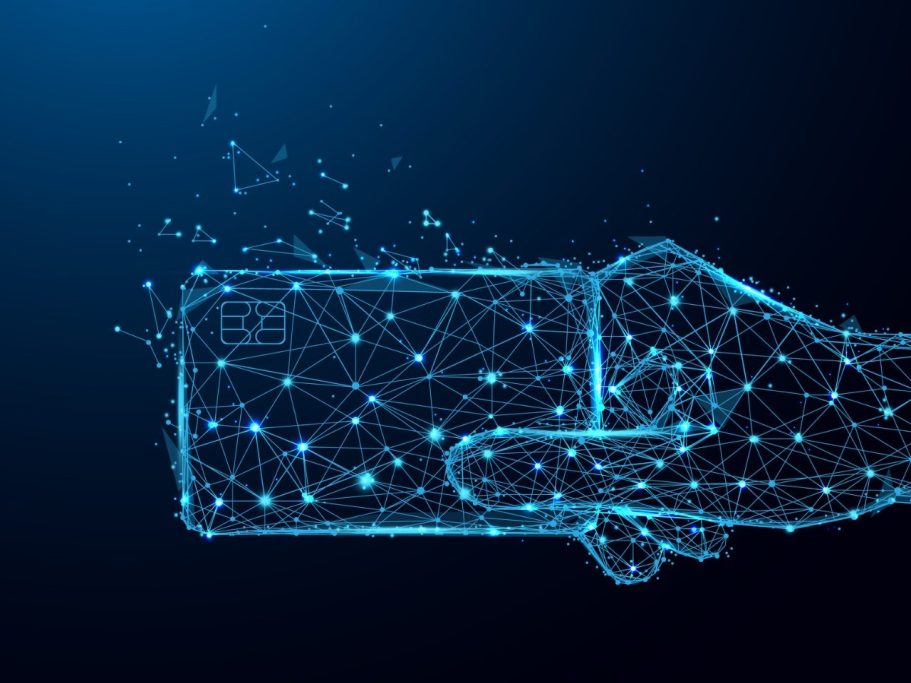 futuristische Chipkarte in der Hand